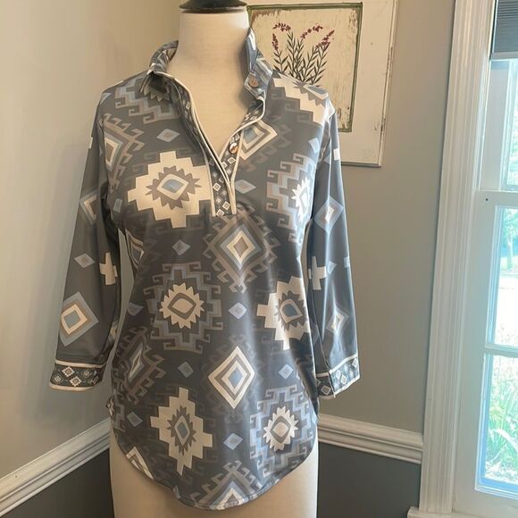 GRETCHEN SCOTT Aztec Print Blouse S - Picture 1 of 7